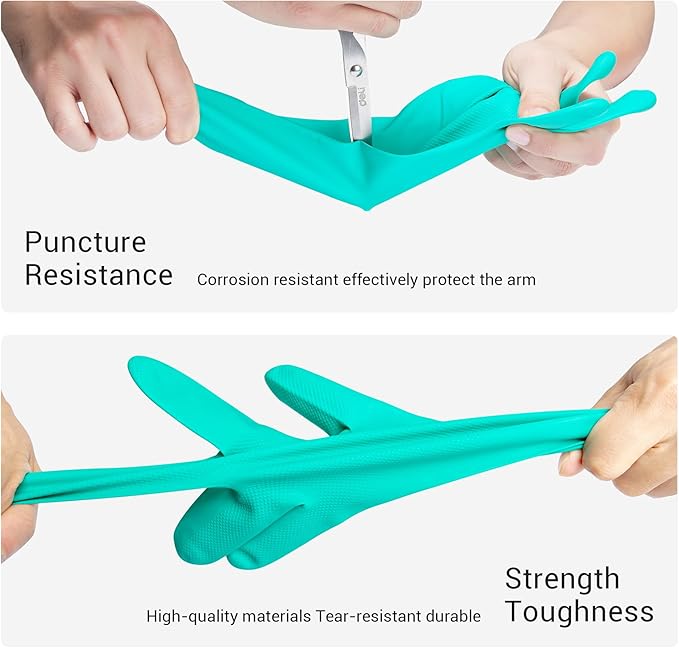 ThxToms 10 Pairs Nitrile Chemical Resistant Gloves, 15mil,13", Reusable Latex Rubber Free Heavy Duty Gloves, Acid Alkali Oil Protection, Industrial Use and Household Cleaning, Non-Slip, Small