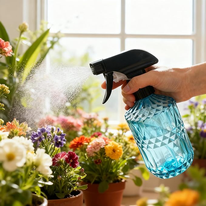 Glass Plant Mister Bottle, 15oz Refillable Water Spray Bottle with Adjustable Mist Nozzle for Indoor Flowers, Outdoor Gardening, Cleaning, Hair and Pets Care (Blue)