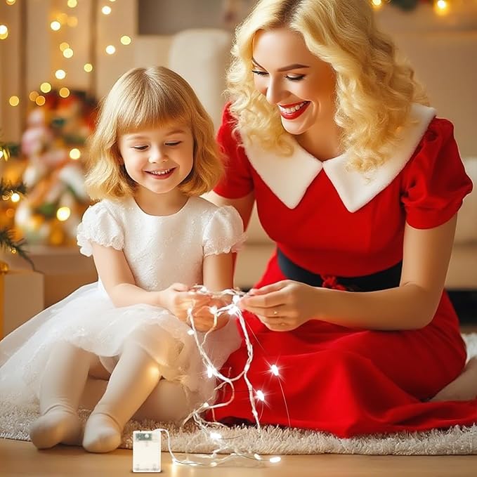 Fairy Lights Battery Operated String Lights 16.4ft 50LED Flashing and Constant Light Waterproof Silver Wire for Christmas DIY Party Wedding Decoration (White, 4 Pack)