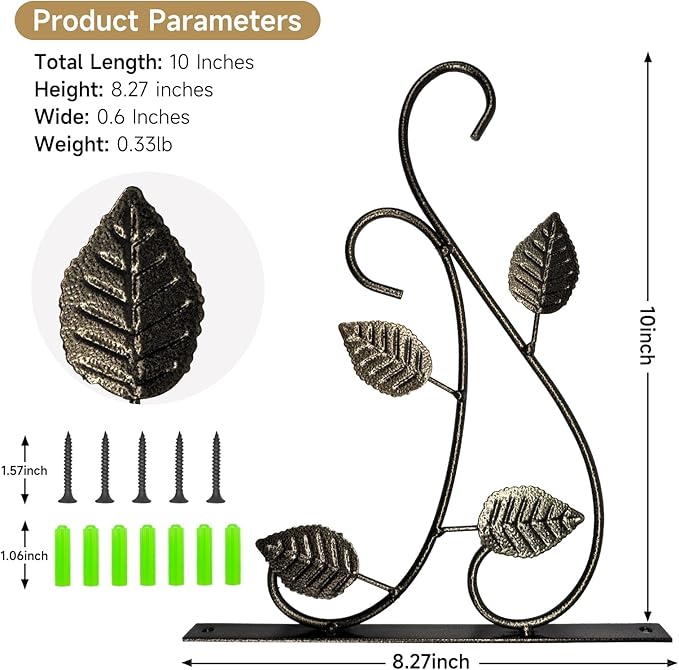 B BRIDGE ABROAD 2 Pack Metal Iron Hook.Hangers Outdoor Metal Hanging Plant Bracket Bird Feeder Plant Hooks for Hanging Flower Basket, Wind Chimes, Solar Lanterns, Leaf Style Hook (Castle Gold).