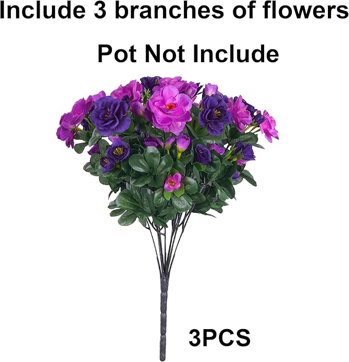 Artificial Fake Outdoor Flowers Plants, Faux Silk Camellia Bundles UV Resistant No Fade Realistic for Planter Pot Outside Porch Patio Balcony Garden Yard Home Decor, 3 Large Bundles (Purple+Fuchsia)