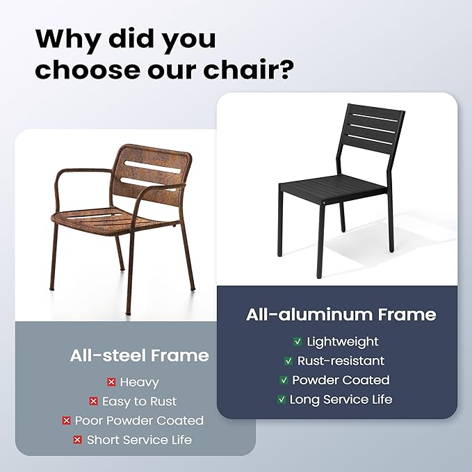 Pellebant Stackable Outdoor Dining Chairs Set of 2, Aluminum Patio Chairs with Armless, All-Weather for Garden, Lawn, Deck, Porch and Yard, Black