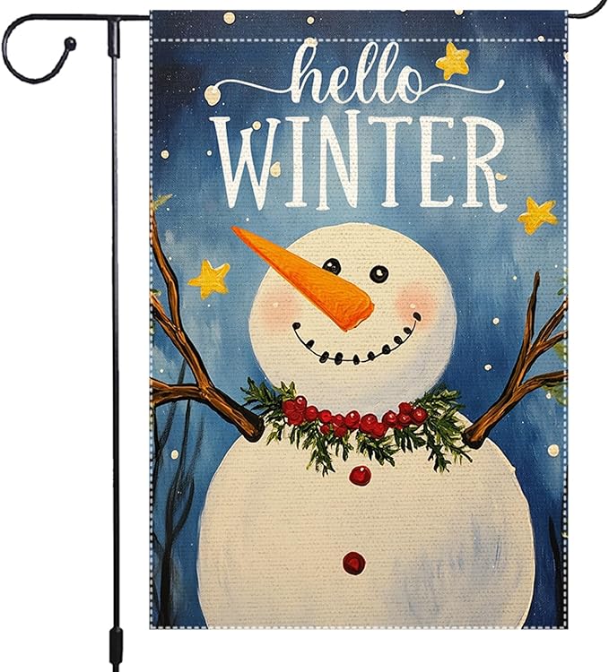 Winter Snowman Garden Flag Double Sided 12x18 Inch Small Burlap Outdoor Yard Decoration Seasonal Holiday Welcome Banner