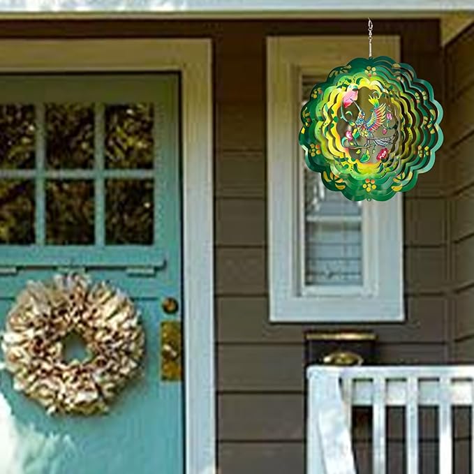 Hummingbirds Wind SpinnersOutdoor: Birthday Gifts for Women Metal Garden Ornament - 12inch Hanging Wind Chime for Outside Decorations, Gardening Presents for Mom Grandma Her