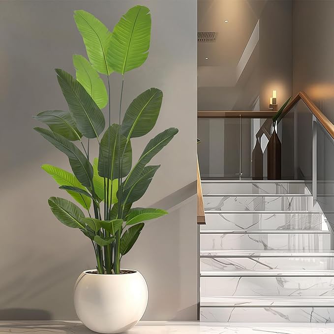 Bird of Paradise Plant Artificial 8ft - Tall Faux Plants Indoor with Realistic Trunks and 24 Vivid Leaves, 96 Inch Fake Tropical Floor Plants in Pot for Home Living Room Bedroom Office Indoor Decor