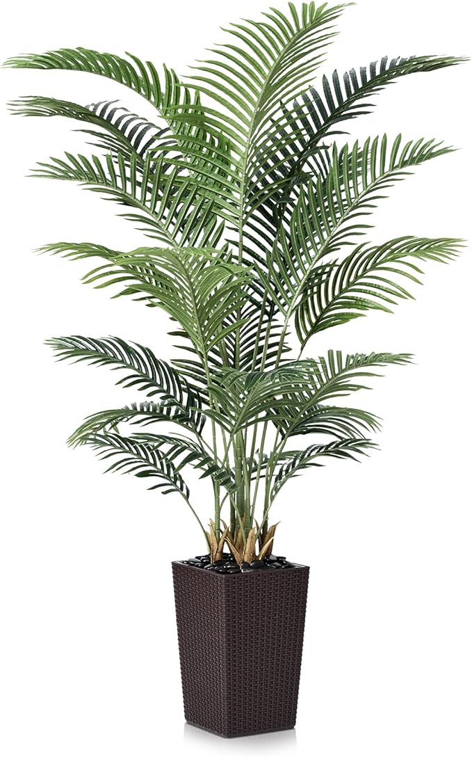 VeriNatural 6FT Artificial Palm Tree - Tall Fake Tree with Brown Taper Planter & Pebbles, UV Resistant for Indoor & Outdoor Decor - Large Potted Faux Plant for Living Room, Office, Home Decor,VN130