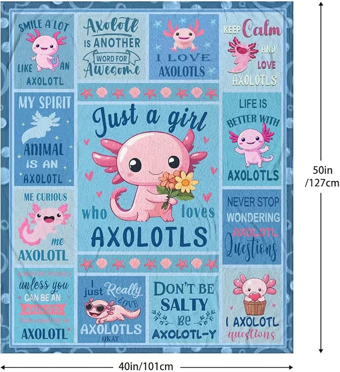 LNKRFRPA Axolotl Gifts Blanket, Axolotl Gifts for Women/Girls, Axolotls Stuff, Gift for Axolotls Lovers, Salamander Themed Gift Throw Blanket for Couch Sofa 50"x40"