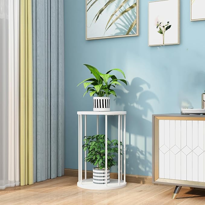 Leinade Plant Stand Indoor,small plant stool,Flower Pot Corner stand holder,Mid Century Heavy Duty Metal Tall Home Decor,Modern Round End Table,Small Rustic Display Stand for Living Room,Bedroom(White,18In)