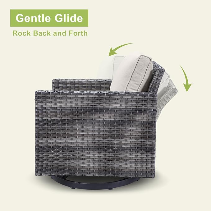 Rilyson Wicker Outdoor Patio Furniture Set - 7 Piece Patio Conversation Set with 4 Swivel Rocker Chairs,2 Rattan Ottoman and 1 Couch for Outside Porch Deck Backyard(Mixed Grey/Beige)