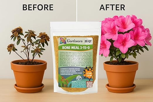 𝐁𝐄𝐒𝐓𝐒𝐄𝐋𝐋𝐄𝐑 Organic Bone Meal Fertilizer by Gardenera (4-12-0 NPK) All-Natural Plant Food Source of Nitrogen and Phosphorus for Bulbs, Gardens, Potted Plants, Trees, and Shrubs [8 OZ]