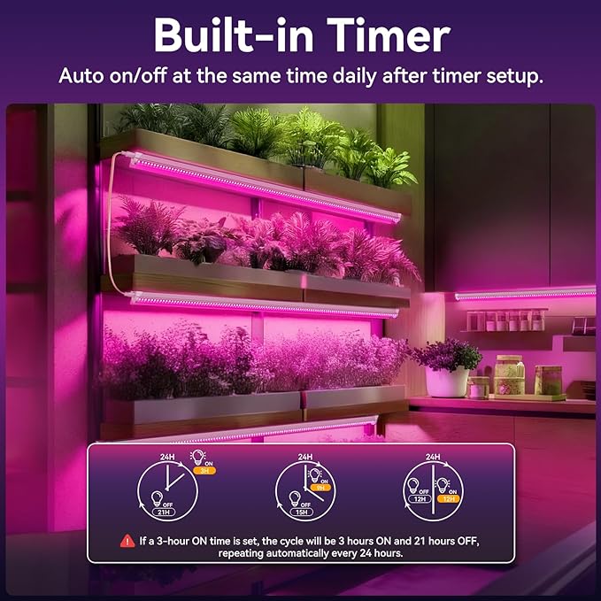 Elaruslux 3FT Plant Grow Light, Super Bright Plant Lights for Indoor Growing, Full Spectrum, with ON/Off Switch & Timed Function, Pinkish