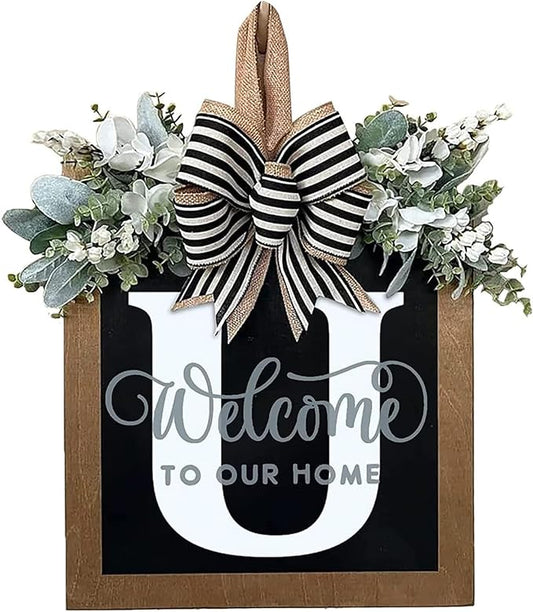 Last Name All Year Wreath, for Front Doors, Spring, Fall, 26 Last Name Letters All Year Round Wreaths, Suitable for Wedding Decorations, Home Porches, Farmhouses, Yards, Garden Decorations, Gifts (U)