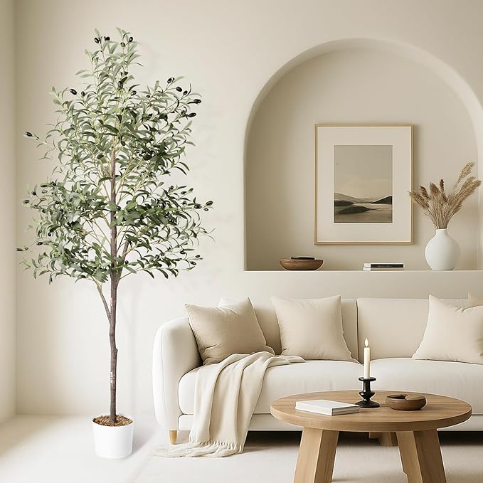 Artificial Olive Tree in Pot, 5.5 FT Tall Faux Olive Tree for Home Indoor Decor, Large Floor Plant with Textured Leaves Fruits, Realistic Wood-Grain Trunk, Fake Plant for Living Room Bedroom Office