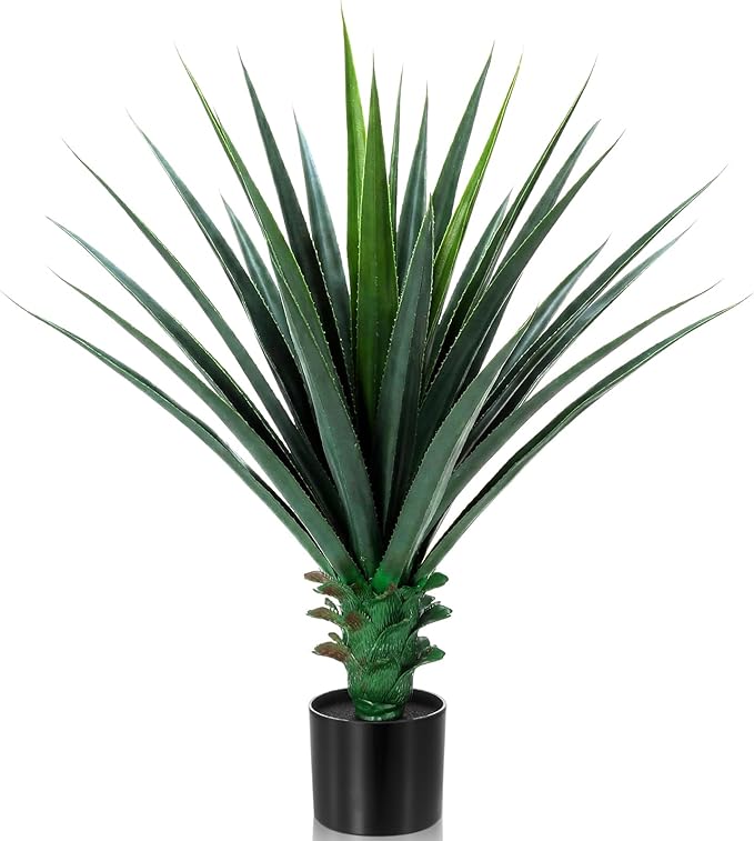 Giegxin 1 Piece 3ft Tall Artificial Spiked Agave Plant Potted Faux Agave Plants 35'' UV Resistant Large Realistic Artificial Greenery Outdoor Indoor for Housewarming Gift House Garden Bathroom