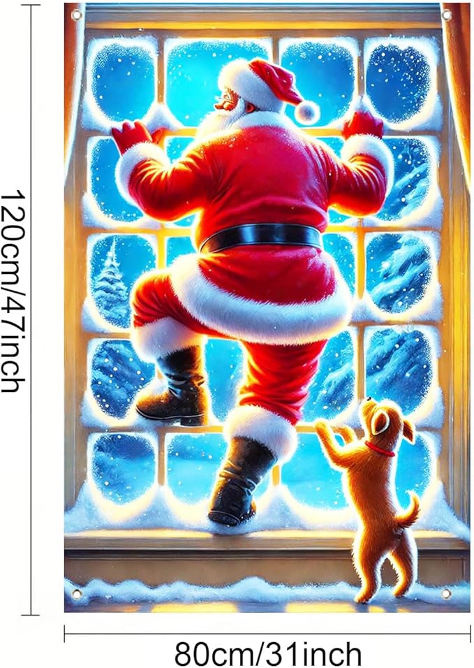 Christmas Santa and Dog Window Garden Flag 12x18 Inch Holiday Winter Yard Banner Double Sided Seasonal Outdoor Porch Lawn Decoration Festive House Flag Snow Scene