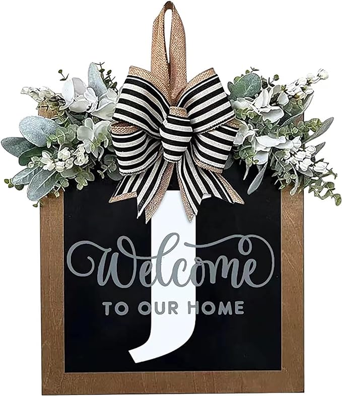 Last Name All Year Wreath, for Front Doors, Spring, Fall, 26 Last Name Letters All Year Round Wreaths, Suitable for Wedding Decorations, Home Porches, Farmhouses, Yards, Garden Decorations, Gifts (J)