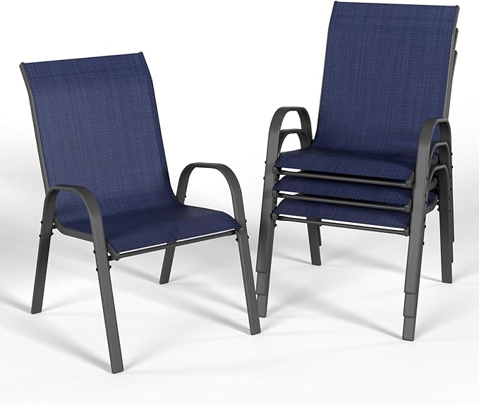 Patio Dining Chairs Set of 4, Outdoor Stackable Dining Chairs High Back for All Weather, Patio Furniture for Backyard, Porch, Garden, Pool Deck (Blue)