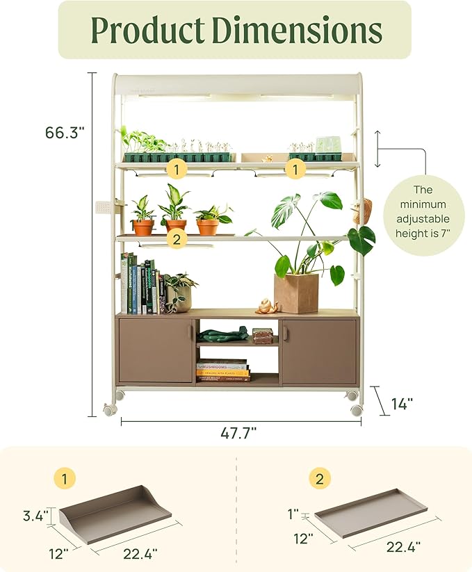 Vego Garden 4 Tier Pro Rolling Metal Corner Plant Stand Indoor with Grow Light, Display Shelf with Storage & Full Spectrum LED Grow Light, Plant Rack for Seed Starting, Leafy, Herbs, Fruits & Microgreens
