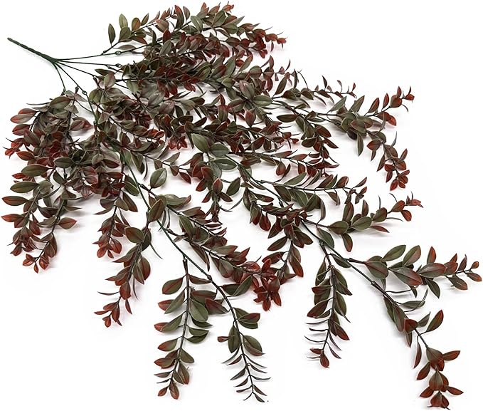 PASYOU Artificial Hanging Vine Plants, Fake Foliage Ivy Plant Plastic Leaves Vines UV Resistant Greenery Faux Flowers Decor Home Indoor Outdoor Garden Door Wall Wedding Party Decoration Red 4 Pack