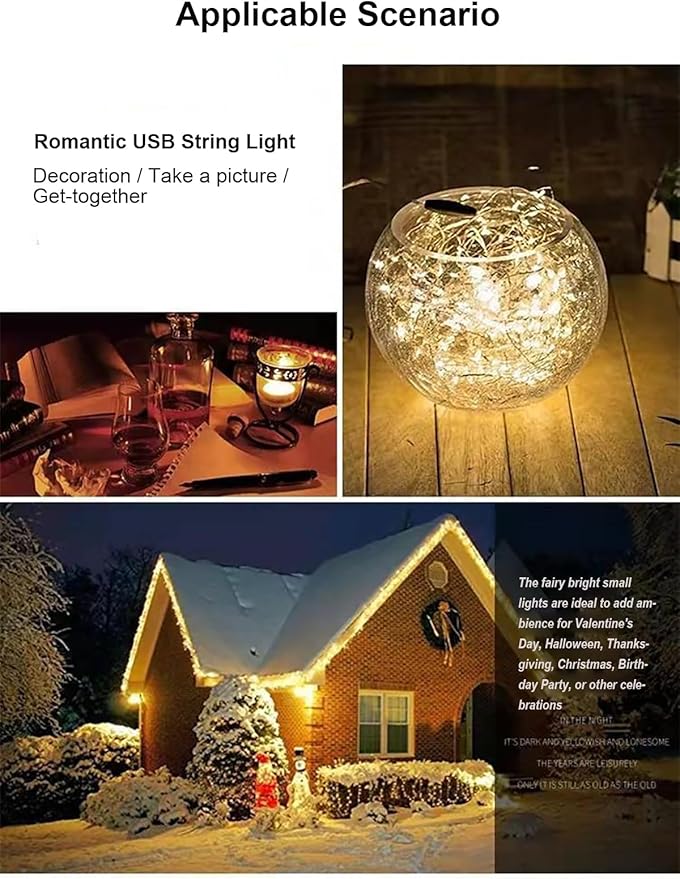 Sokelinn-six 2m 20 LEDs Fairy String Lights, USB Powered String Light for Desk Office Christmas Tree Party Decoration (Warm, 12)