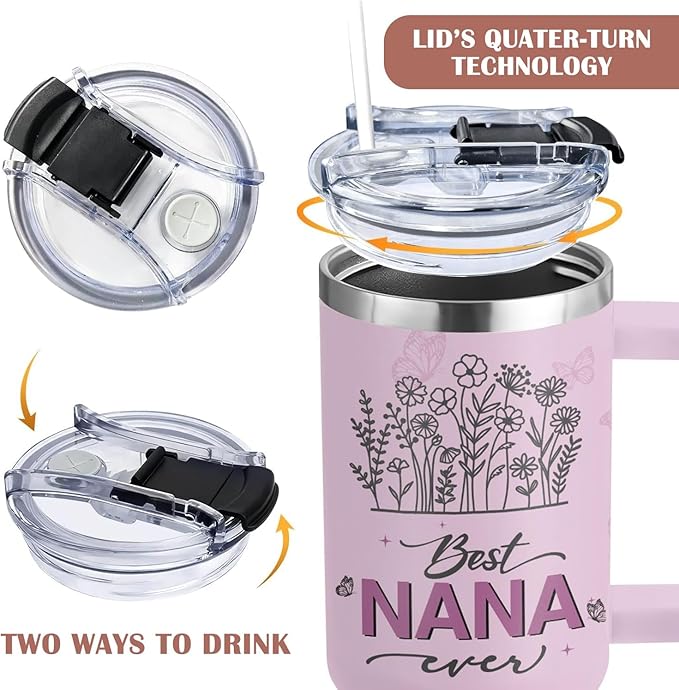 Nana Gifts from Grandkids, Granddaughter, Grandson - Best Nana Ever Gifts for Women on Birthday, Mother's Day, Christmas, Valentines Gift for Nanas - Tumbler 40oz With Handle, Lid, and Straw