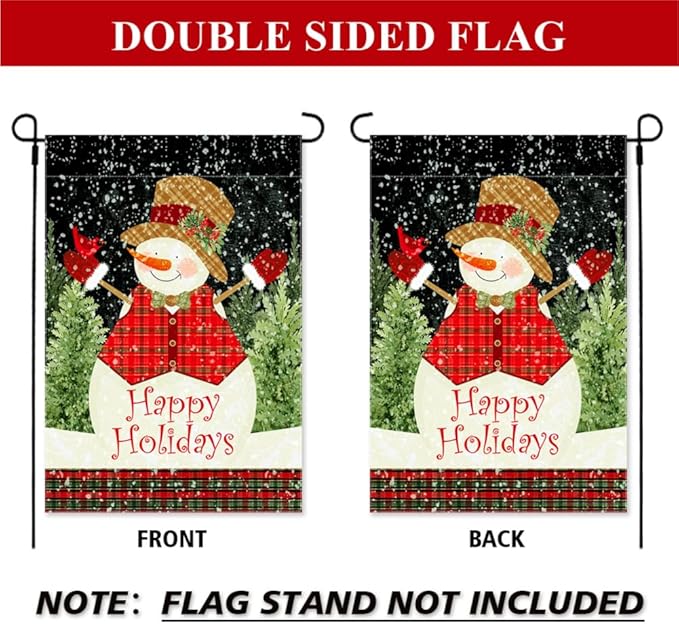Snowman Garden Flag 12.5 x 18 Inch Double Sided Home Decor, Happy Holiday Christmas New Year House Outside Outdoor Winter Burlap Banner Yard Flag Decoration