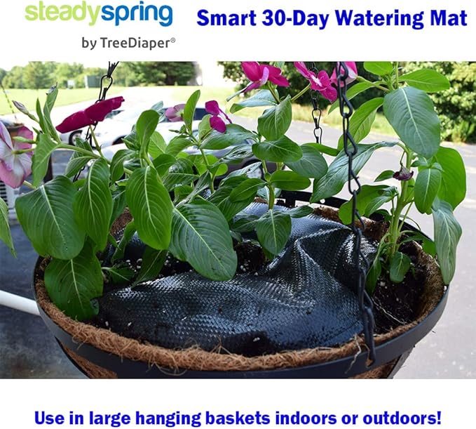 SteadySpring(R) Smart 30+Day Watering Mat Auto Refills with Rain for Tomato Plants, Peppers, Veggies, Perennials, Annuals in 1-2 Gallon Containers or with a 7 in to 10 in Root Ball (1)