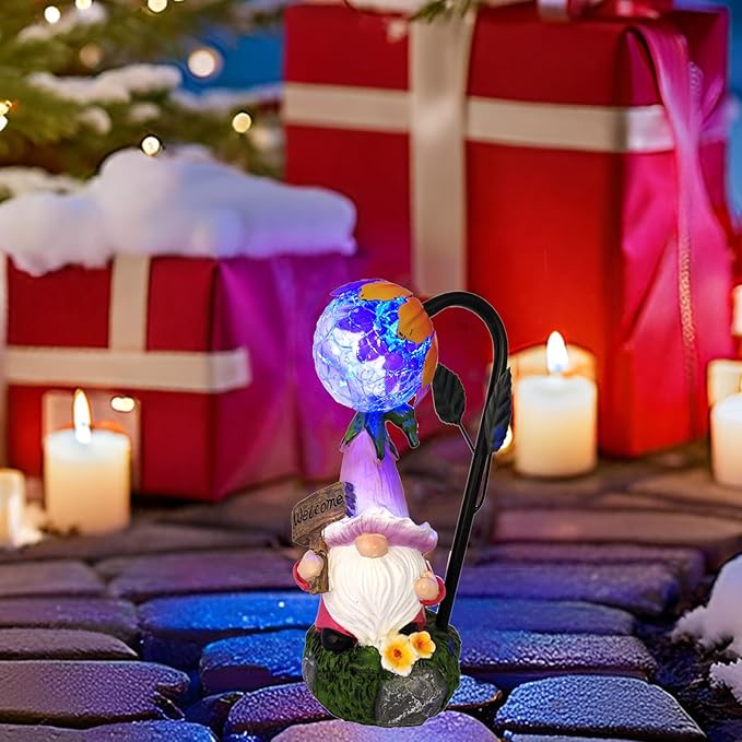 Maikall Rish Garden Gnomes Outdoor Statue with Solar Lights Welcome Gnome Home Garden Decor Mom Gifts for Yard Patio Home Garden