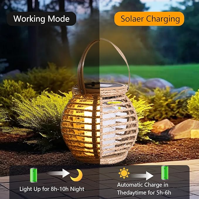 Solar Lanterns Outdoor Waterproof, Imitation Candle Lantern in Bohemian Style for Garden, Backyard, Patio Decor, Birthday Gifts for Women Mom Grandma, Hanging Garden Lights for Outside