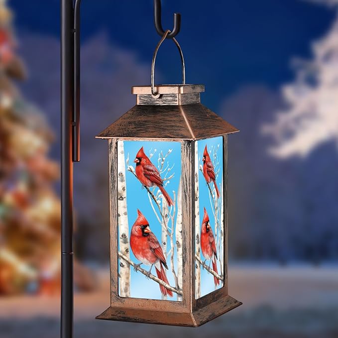 Solar Lanterns with Cardinal Theme Outdoor Waterproof Decorative Lights for Garden Birthday Gifts for Women, Mom, and Grandma Solar LED Hanging Lights for Yard, Patio, Lawn, and Porch(Tree Trunk)