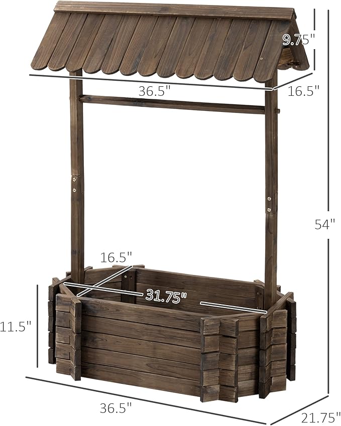 Outsunny Wishing Well Planter, Wooden Raised Garden Bed, Ornamental Outdoor Flower Planter for Outdoor Garden, Yard, Lawn, and Home Decor