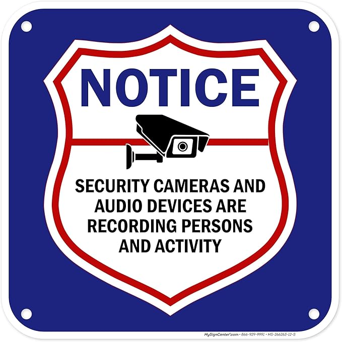 Notice Security Cameras And Audio Devices Are Recording Persons And Activity Sign, 12x12 Inches, 55 mil thick HDPS (high density polystyrene), Made in USA by My Sign Center