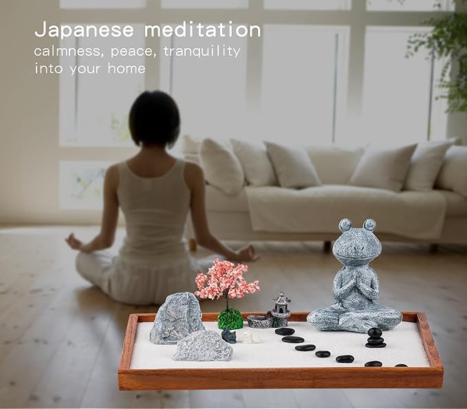 dgudgu Miniature Zen Garden Kit Frog-Shaped 14 x 10 inch