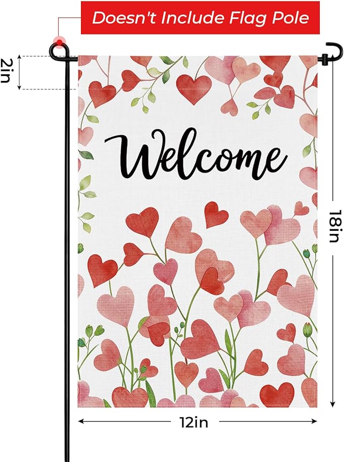 pretty_jessie Valentines Day Garden Flag 12x18 Inch Double Sided, Welcome Floral Love Hearts Burlap Yard Flag Anniversary Patio, Porch, Backyard Outdoor Decorations
