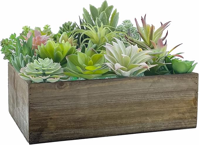 CYS EXCEL Wood Square Planter Box with Removable Zinc Metal Liner (H:4" Open:12"x12") | Multiple Size Choices Wooden Planters | Indoor Decorative Flower Box