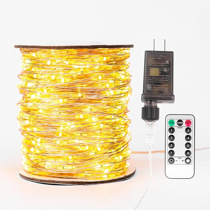 Fairy Lights Plug in,66FT 400 LEDs Waterproof Led String Lights,8 Modes Remote Twinkle Light for Bedroom Window Weddings Christmas Holiday Decoration,Silver Wire,2 Inch Led Space,Warm White