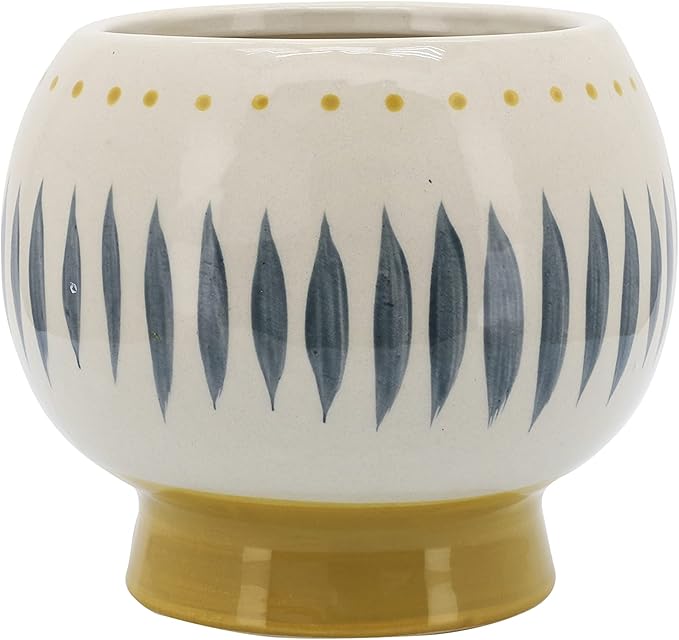 Stoneware Ceramic Planter Pot – Indoor Planter for Plants and Flowers, Shelf, Desk, or Patio Outdoor Decor, Art-Inspired Face Design for Modern Home Decor – 6", Ivory, Yellow, Blue Glaze