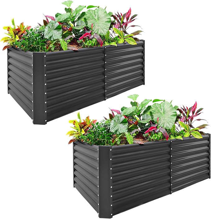 Land Guard 2 Pack 6×3×2 ft Galvanized Metal Raised Garden Bed, 2FT Deep Root Elevated Planter Box Steel Large Vegetable Flower Bed Kit, Gray