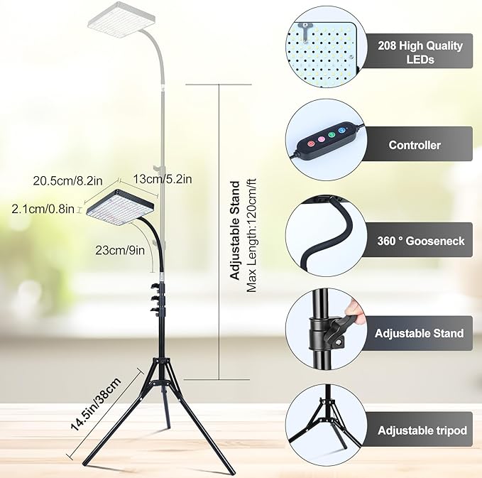 Orchbloom Grow Light with Stand and Timer, 25 Watt Power Home Plug Standing Tall Plant Light, Full Spectrum Grow Lights for Indoor Houseplants, Bonsai Tree, Seed Starting, 24"-64" Height Adjustable