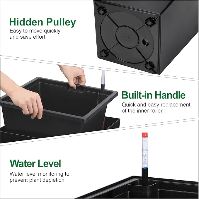 Set of 2 Tall Planters for Outdoor Plants, 30" Large Planter Pots with Drainage Holes & Water Level Monitor, Self-Watering Flower Pots for Patio, Porch, Garden, Front Door Decor, Indoor Outdoor