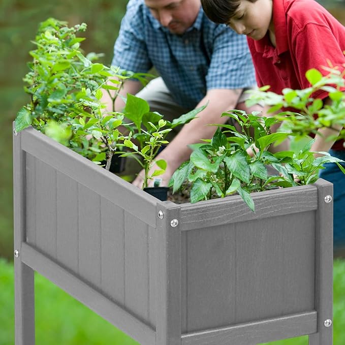 Raised Garden Beds Outdoor,Raised Herb Planter Box Outdoor with Legs and Drainage Hole Waterproof,Rot Resistant,for Vegetables Flower Tomato Patio Backyard Gray