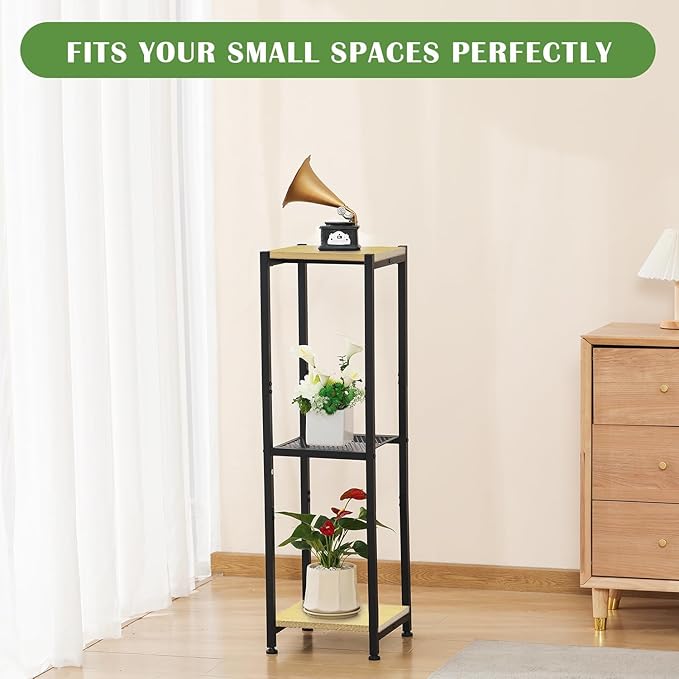 Dipion Extra Tall Plant Stand Indoor,40 Inch Plants Stands,3 Tier Metal Plant Stand with Heavy Duty Wood and Metal Mesh Shelf,Yellow Oak and Black