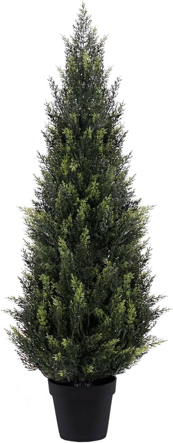 ZEEOZE 3FT Artificial Cedar Topiary Trees (1 Pack) - UV Resistant Faux Evergreen Shrubs Extra Dense Foliage Realistic Fake Pine Cypress Plants Easy Assembly for Front Porch Garden Indoor Office Decor