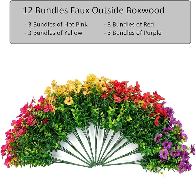 florisso Artificial Fake Plants Flowers for Outdoor Outside Spring Summer Decoration, 12 Bundles Faux Silk Colorful Mix Daisy UV Sun Resistant Realistic for Porch Patio Home Planter Window Box Yard