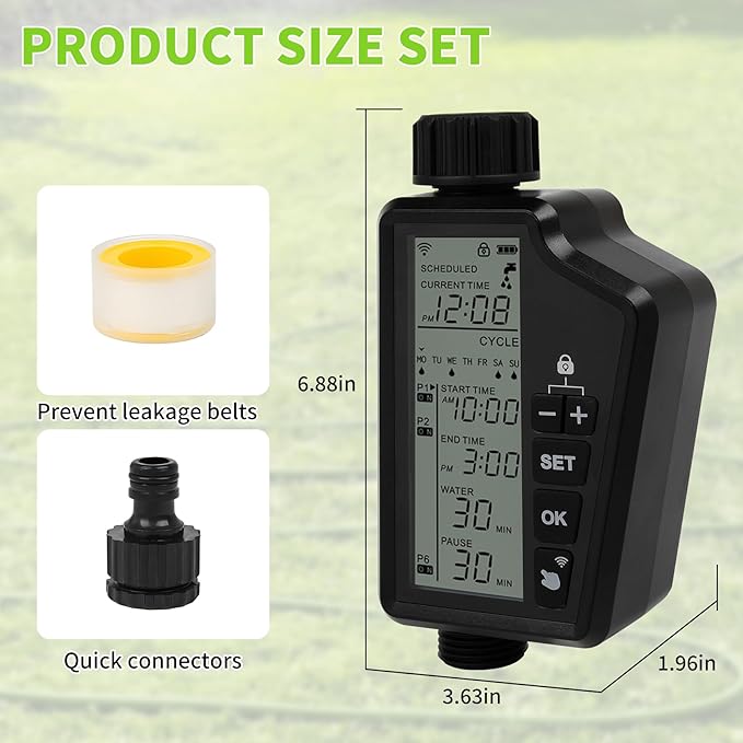 Smart Water Timer for Garden Hose, Programmable Sprinkler Timer with Rain Delay, Manual and Automatic Irrigation System, Child Lock, IP54 Waterproof, for Lawn Yard Garden Watering, 1 Outlet
