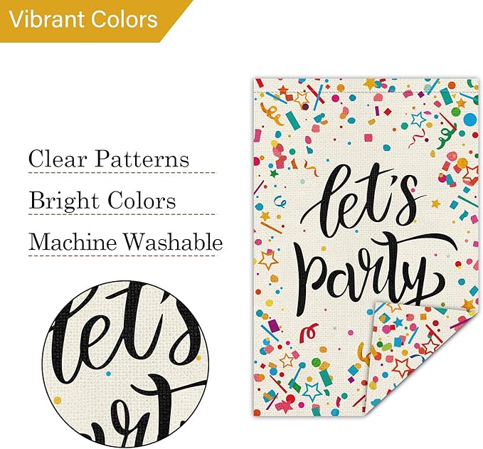Louise Maelys Let's Party Garden Flag Colored Ribbon Welcome Double Sided 12x18 Inch All Seasonal Small Burlap Holiday Yard Sign Outdoor Outside Home Decoration