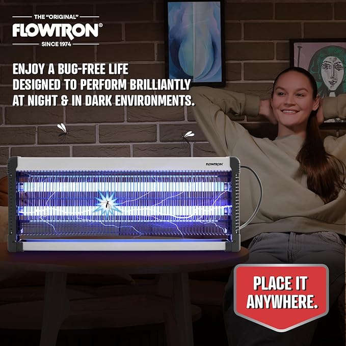 Flowtron Indoor Bug Zapper: 3000V Electric Insect Killer & Mosquito Trap - 1500 Sq Ft Coverage - 40W Dual UV Light Fly Zapper for Kitchen, Bedroom, RV & Restaurant - Safe Gnat & Moth Killer