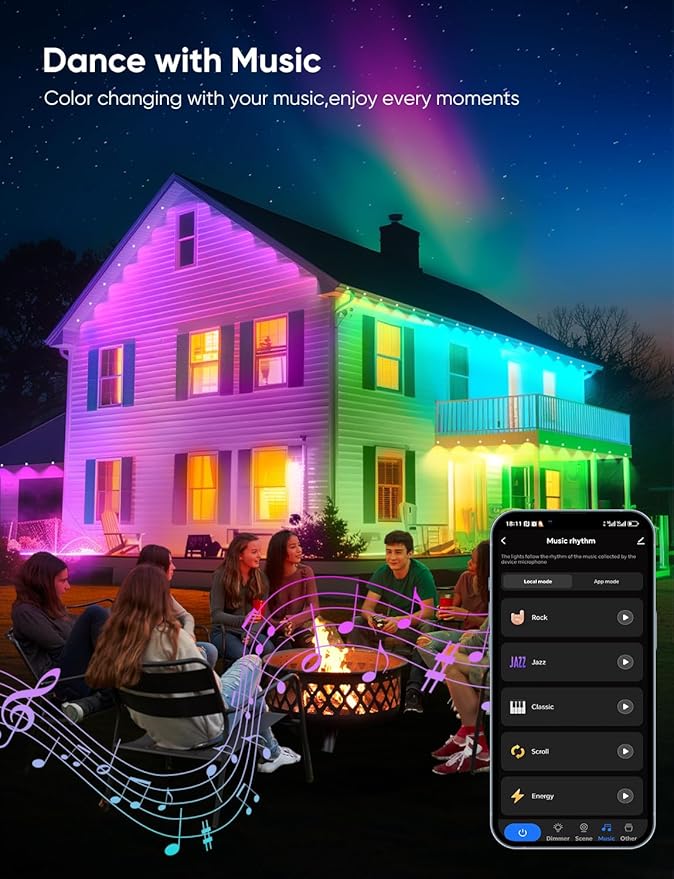APPECK Permanent Outdoor Lights 150ft,RGBW Eaves Light with 108 LED Lights,111+ Scenes Modes Outdoor Lighting, Waterproof Permanent Light for Daily Holiday Decorations, Works with Alexa,White