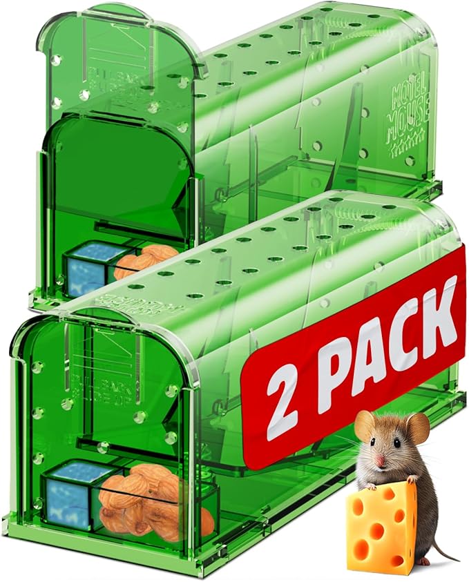 Motel Mouse Humane Mouse Traps No Kill Live Catch and Release 2 Pack - Reusable, Easy to Use & Clean, No Touch Release, Sensitive Includes Cleaning Brush, Instruction Manual & Video - Mousetrap Indoor