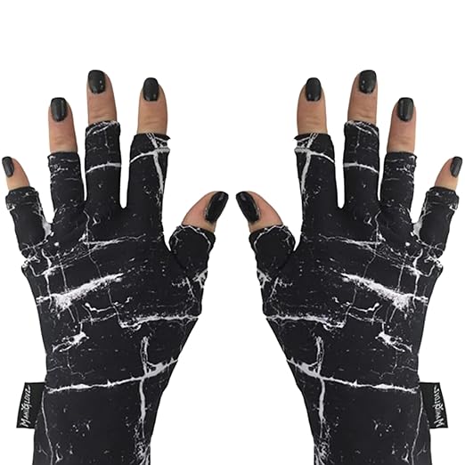 ManiGlovz UPF 50+ UV Light Protective Nail Gloves for Gel Manicure and Sun Protection While Driving in Black Marble